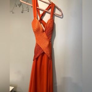 Custom made orange backless long dress